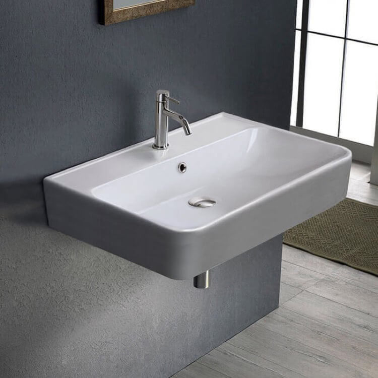 CeraStyle 079200-U-One Hole Rectangle White Ceramic Wall Mounted or Drop In Sink